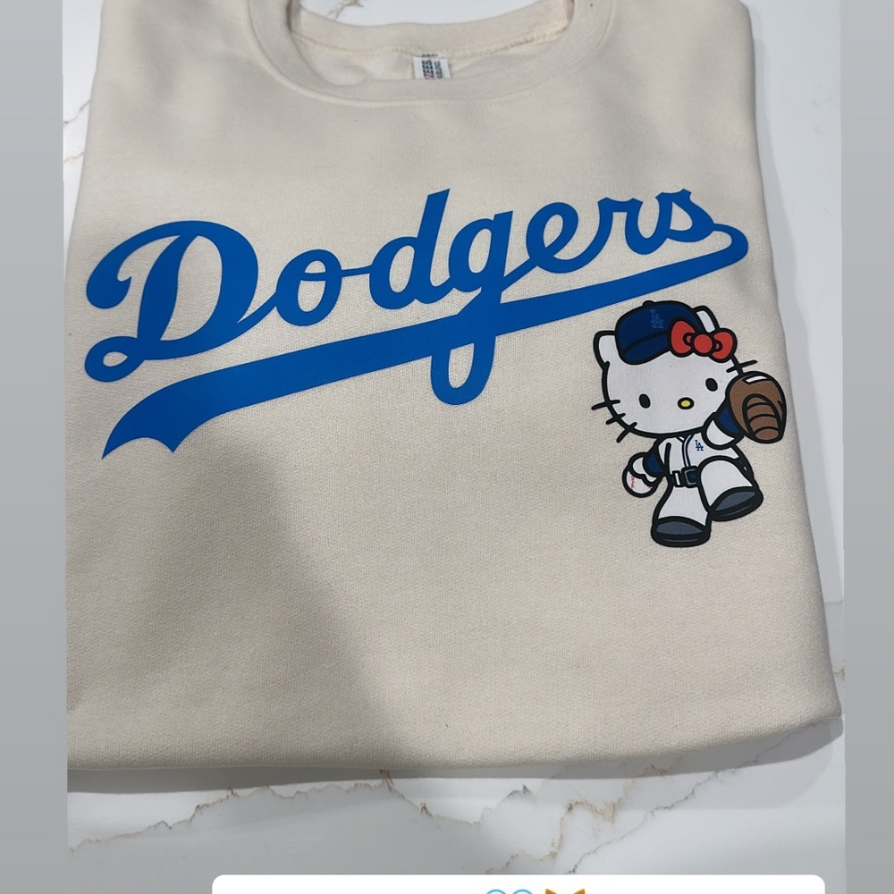 Hello Kitty Dodgers Adult sweatShirt - Cream & Blue